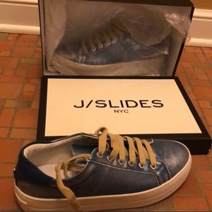 NIB Blue Metallic J Slides 9